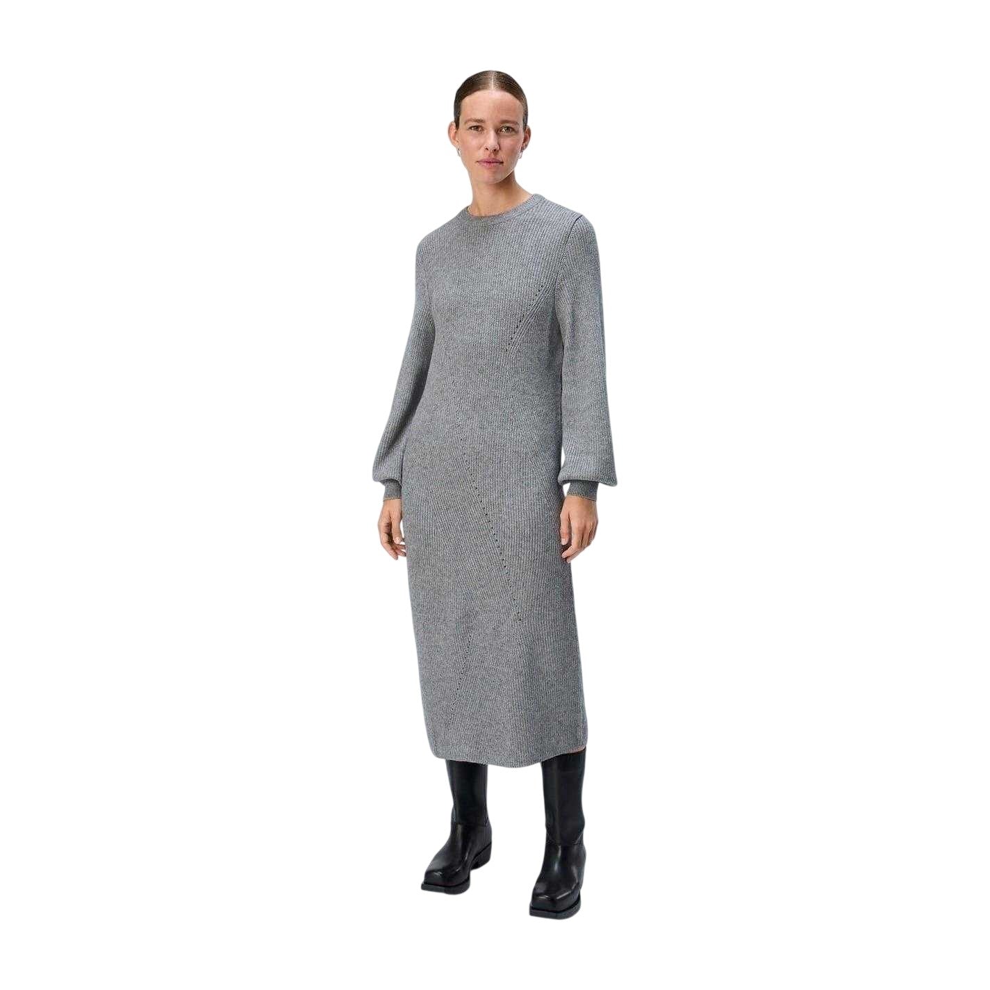 Medium Grey - Lifestyle - Object Womens-Ladies Ditte Ribbed Crew Neck Sweater Dress