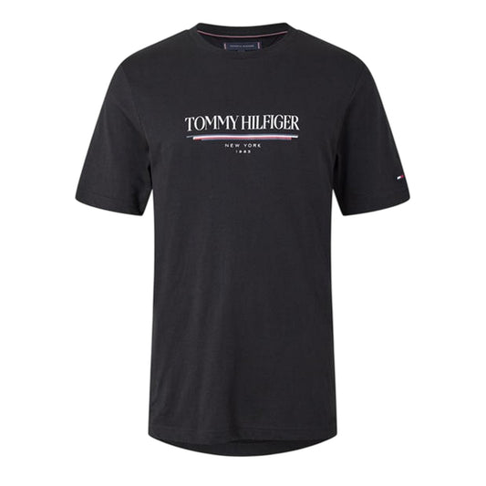 Black - Front - Tommy Hilfiger Mens 1985 Lettering Crew Neck Regular T-Shirt