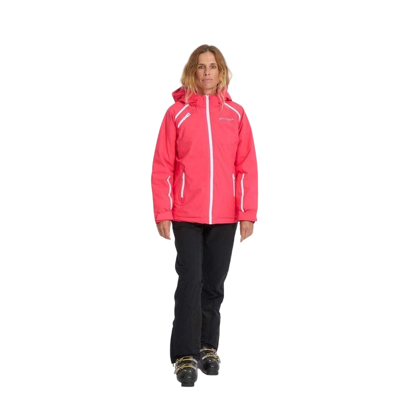 Prism Pink - Pack Shot - Spyder Womens-Ladies Patterned Hooded Regular Ski Jacket