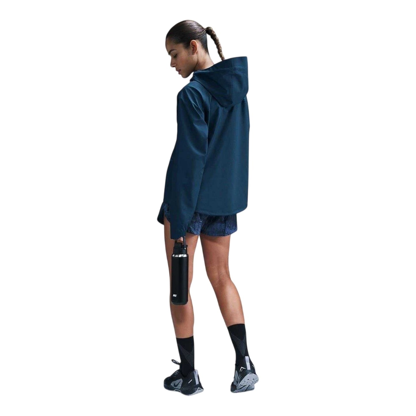 Navy-Taupe - Pack Shot - Nike Womens-Ladies Trail Hooded Jacket