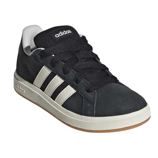 Black-Gum - Front - Adidas Childrens-Kids Grand Court 00s Suede Flat Trainers