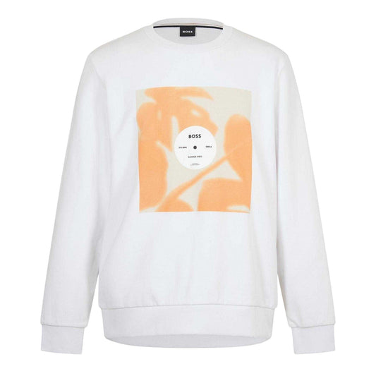 White - Front - Boss Mens Soleri 88 Ribbed Crew Neck Sweatshirt