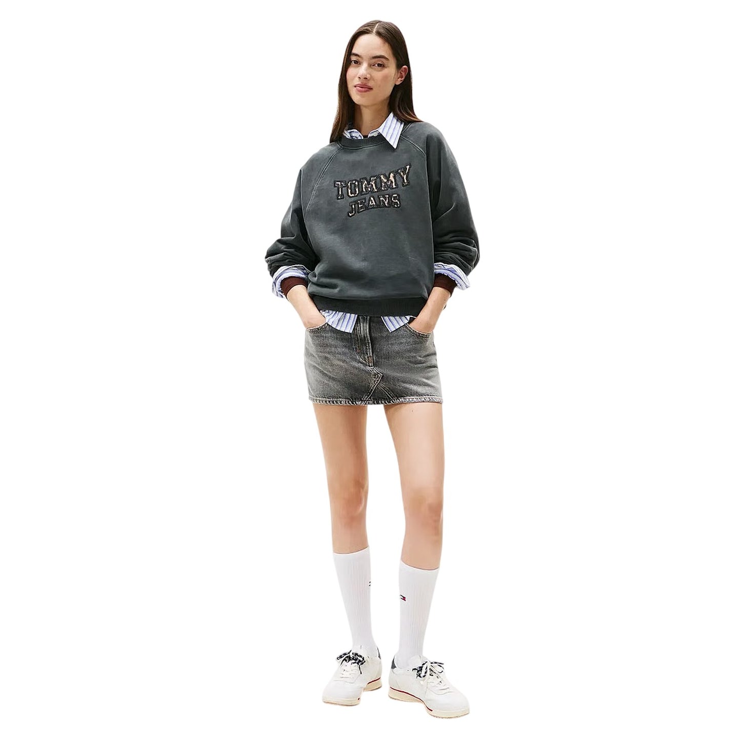Black - Side - Tommy Jeans Womens-Ladies Leopard Print Logo Sweatshirt