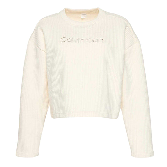 Ivory - Front - Calvin Klein Womens-Ladies Embroidered Crew Neck Sweatshirt