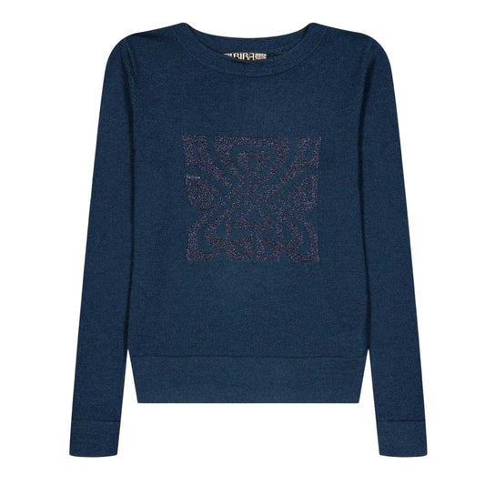 Navy - Front - Biba Girls Logo Merino Wool Jumper