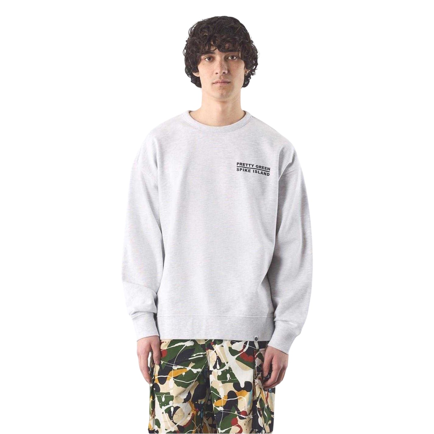 Light Grey - Side - Pretty Green Mens Spike Island Lettering Sweatshirt