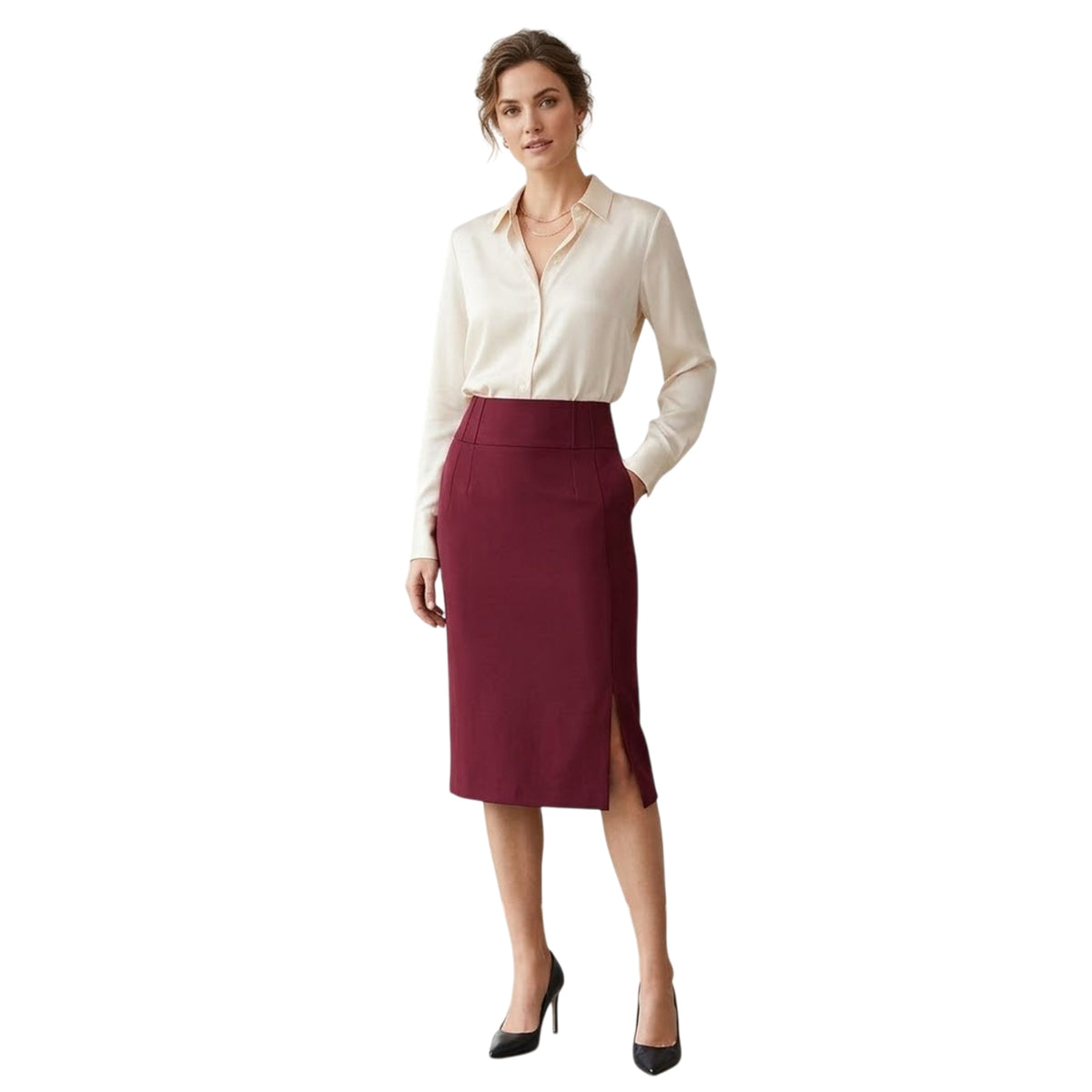 Dark Red - Back - Boss Womens-Ladies Vizena Pencil Skirt