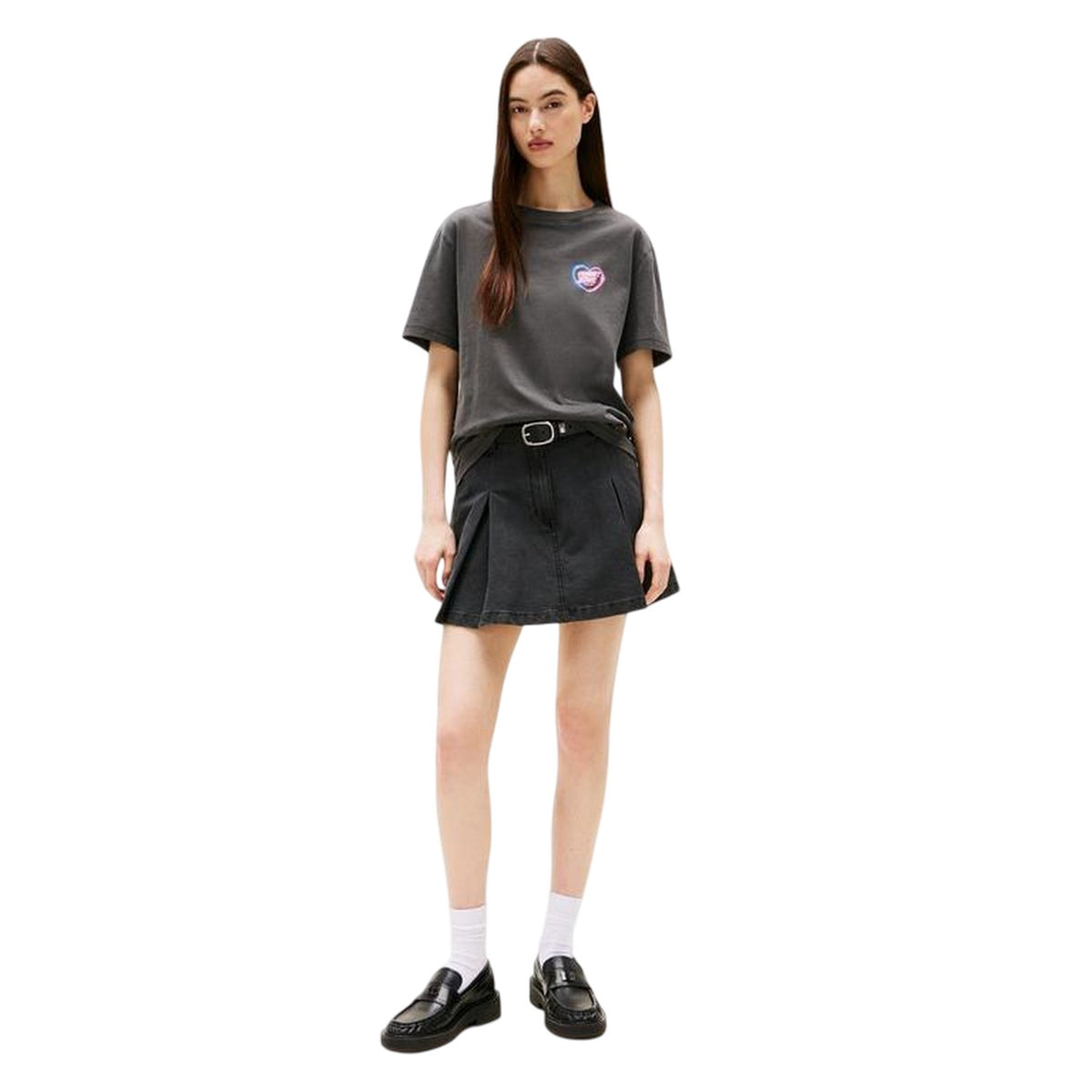 Black - Side - Tommy Jeans Womens-Ladies Neon Heart Regular T-Shirt