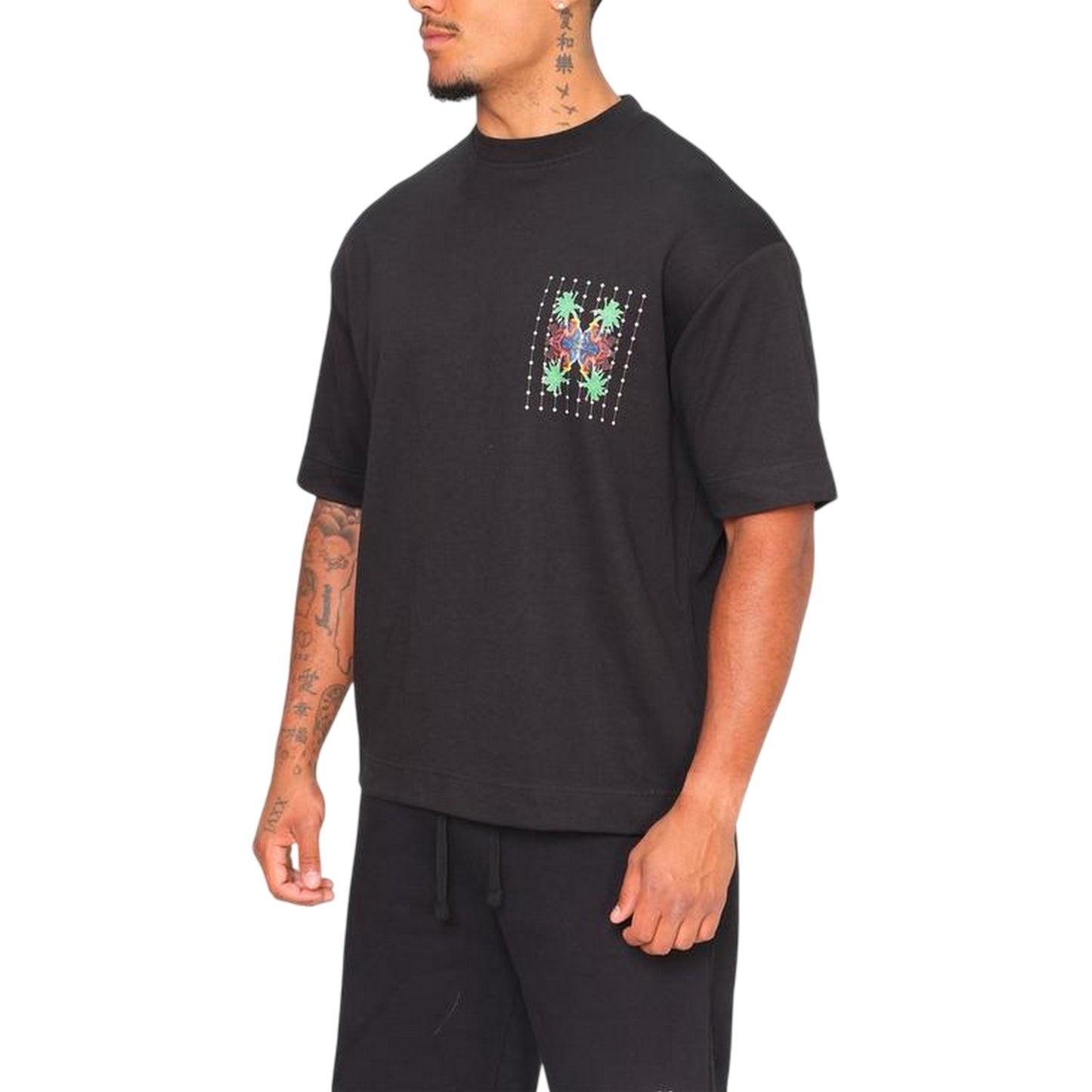 Black - Side - London Unisex Adult Palm Print Relaxed Fit T-Shirt