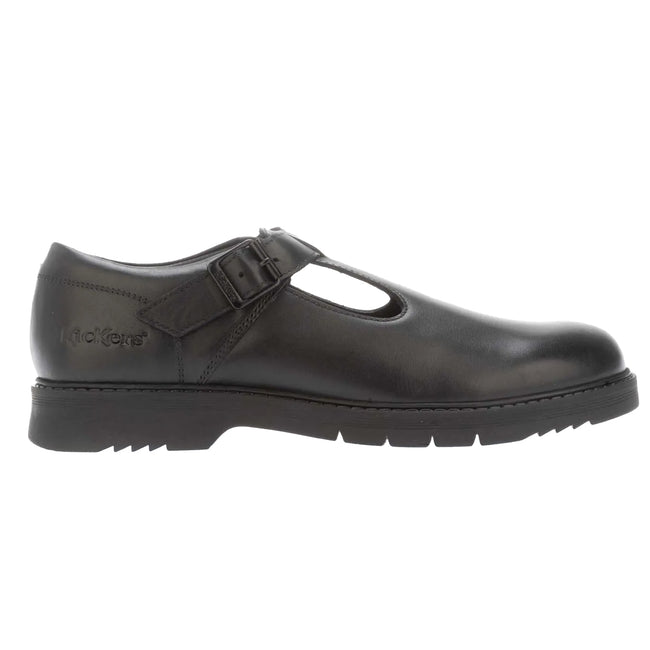 Black - Side - Kickers Womens-Ladies Finley Leather T-Bar Shoes