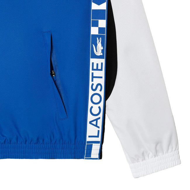 White-Blue-Black - Side - Lacoste Mens Sport Colour Block Tennis Jacket