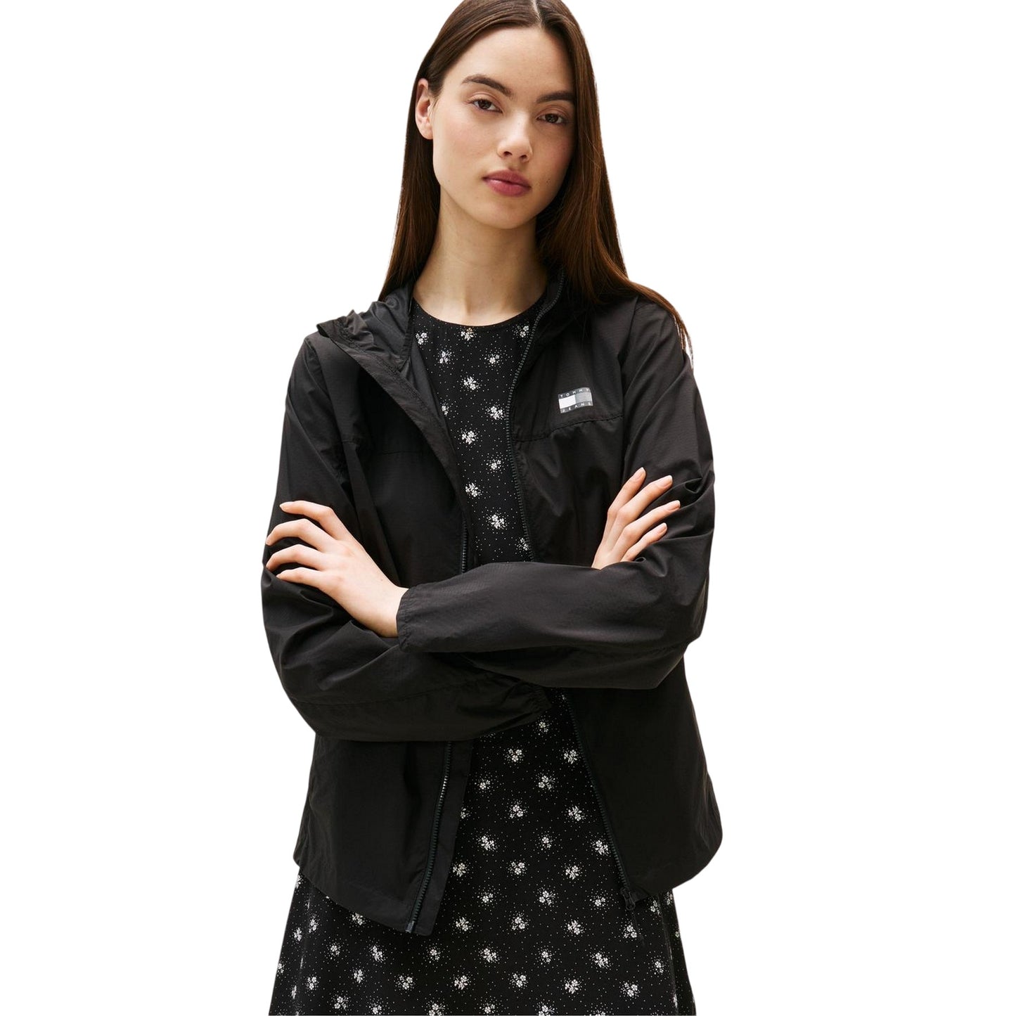 Black - Side - Tommy Jeans Womens-Ladies Logo Full Zip Hoodie