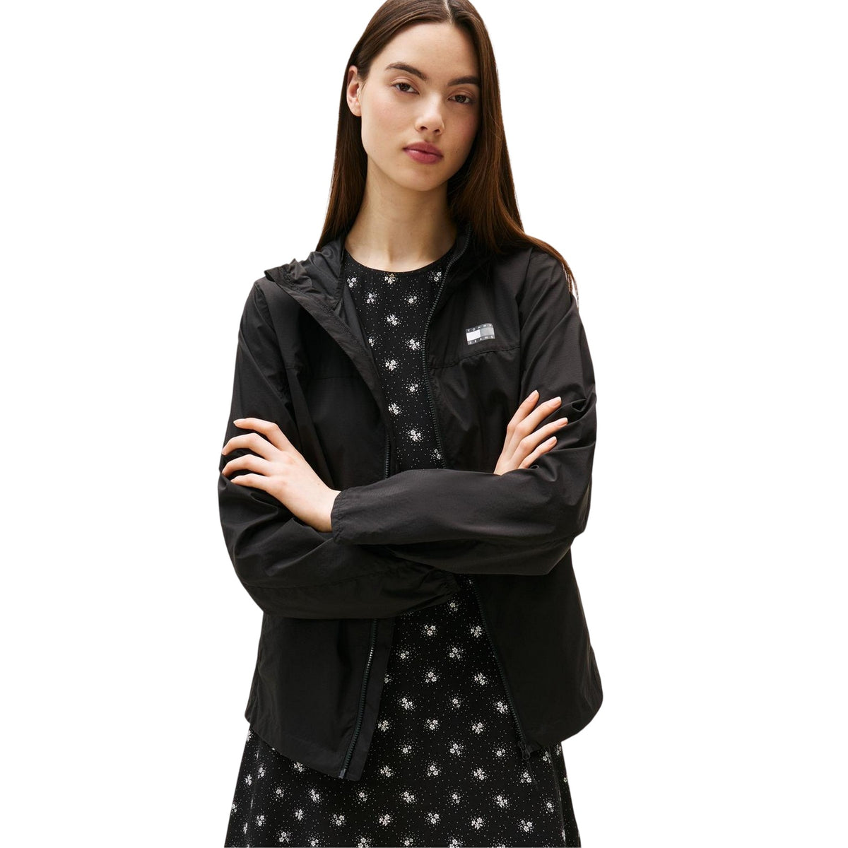 Black - Side - Tommy Jeans Womens-Ladies Logo Full Zip Hoodie