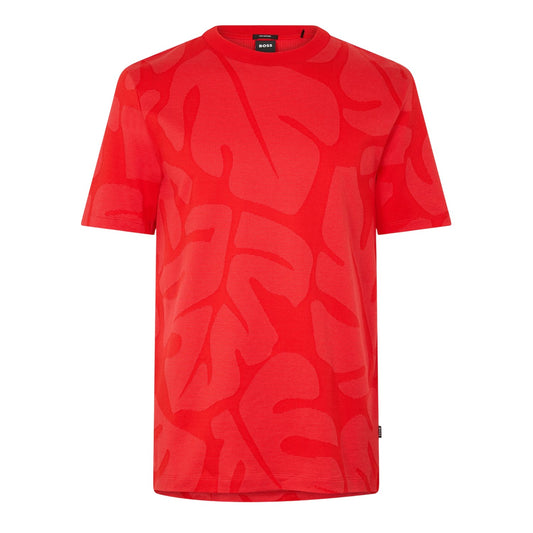 Bright Red - Front - Boss Mens Thompson Leaf Print T-Shirt