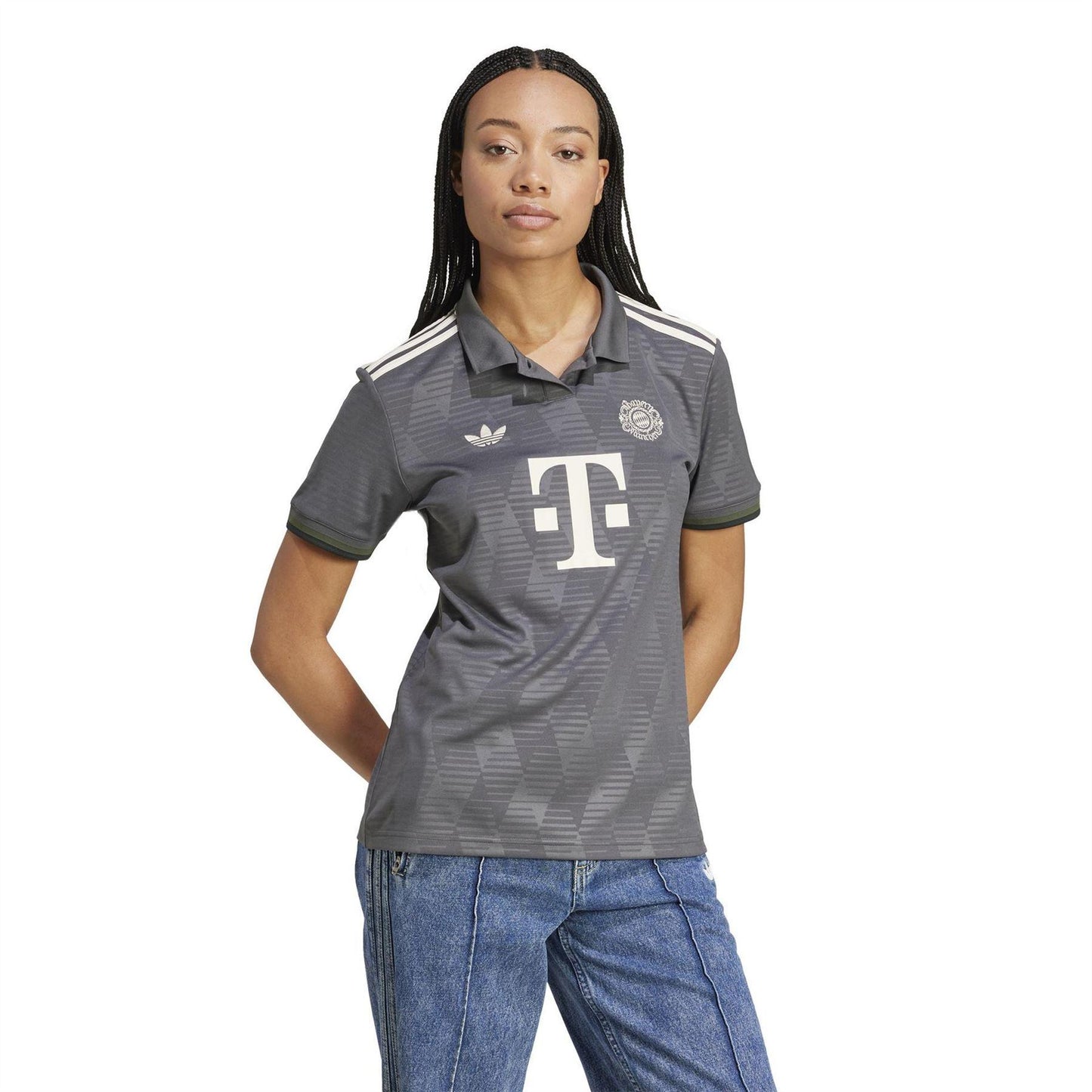 Grey - Pack Shot - Adidas Womens-Ladies Wiesn FC Bayern Munich Polo Shirt