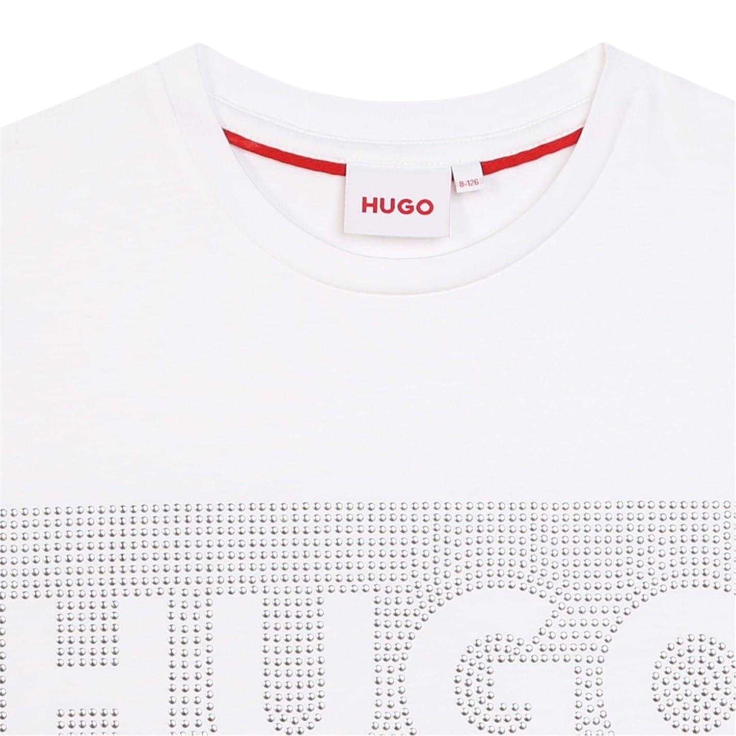 White - Side - Hugo Childrens-Kids Big Logo Cotton T-Shirt