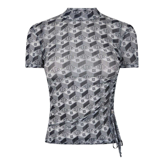 Grey - Front - Hugo Womens-Ladies Lettering Mock Neck T-Shirt