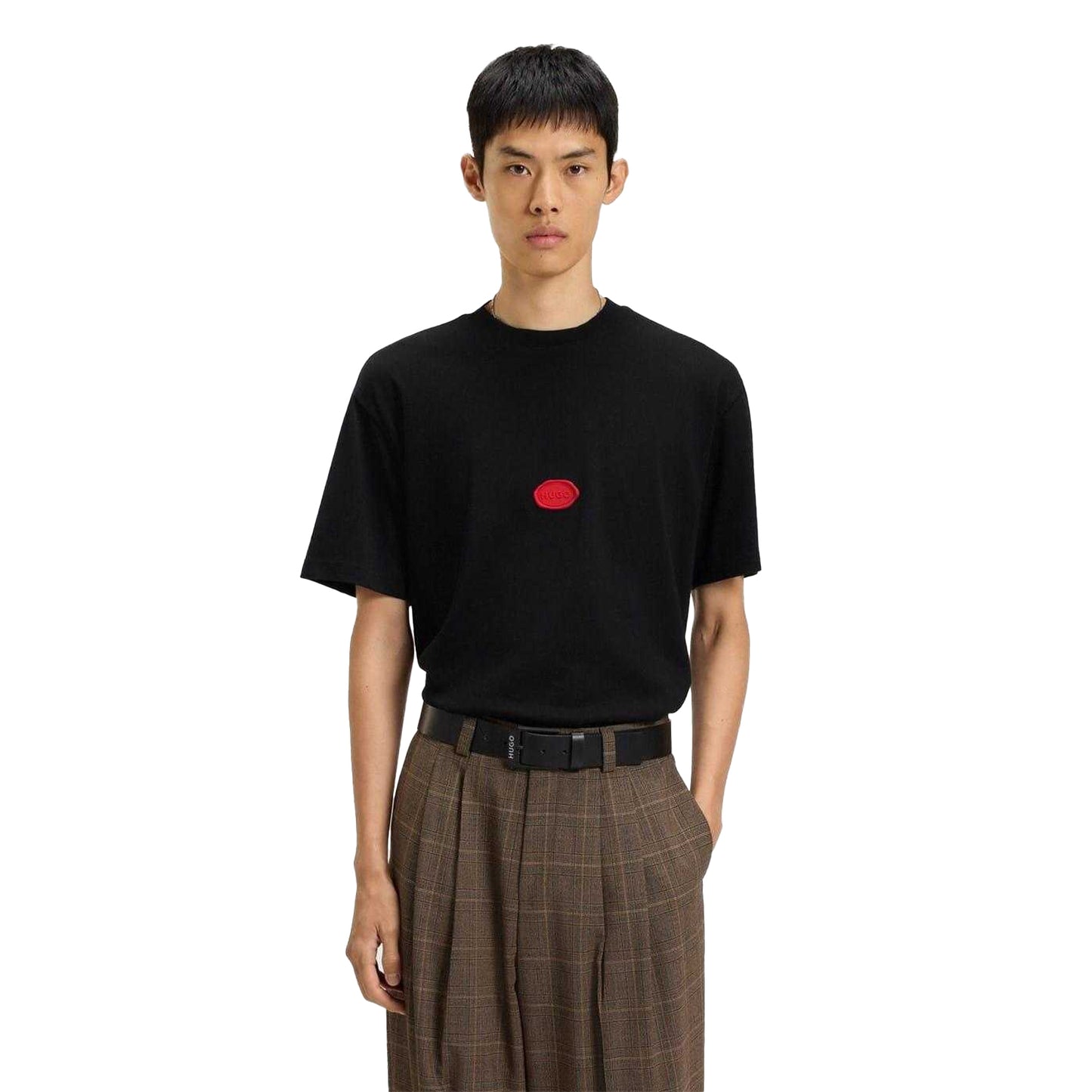 Black - Side - Hugo Mens Crew Neck Regular T-Shirt
