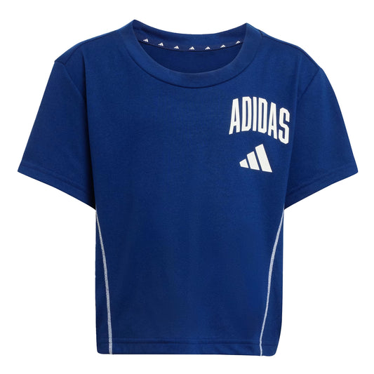 Blue-White - Front - Adidas Girls Train Essentials Cropped T-Shirt