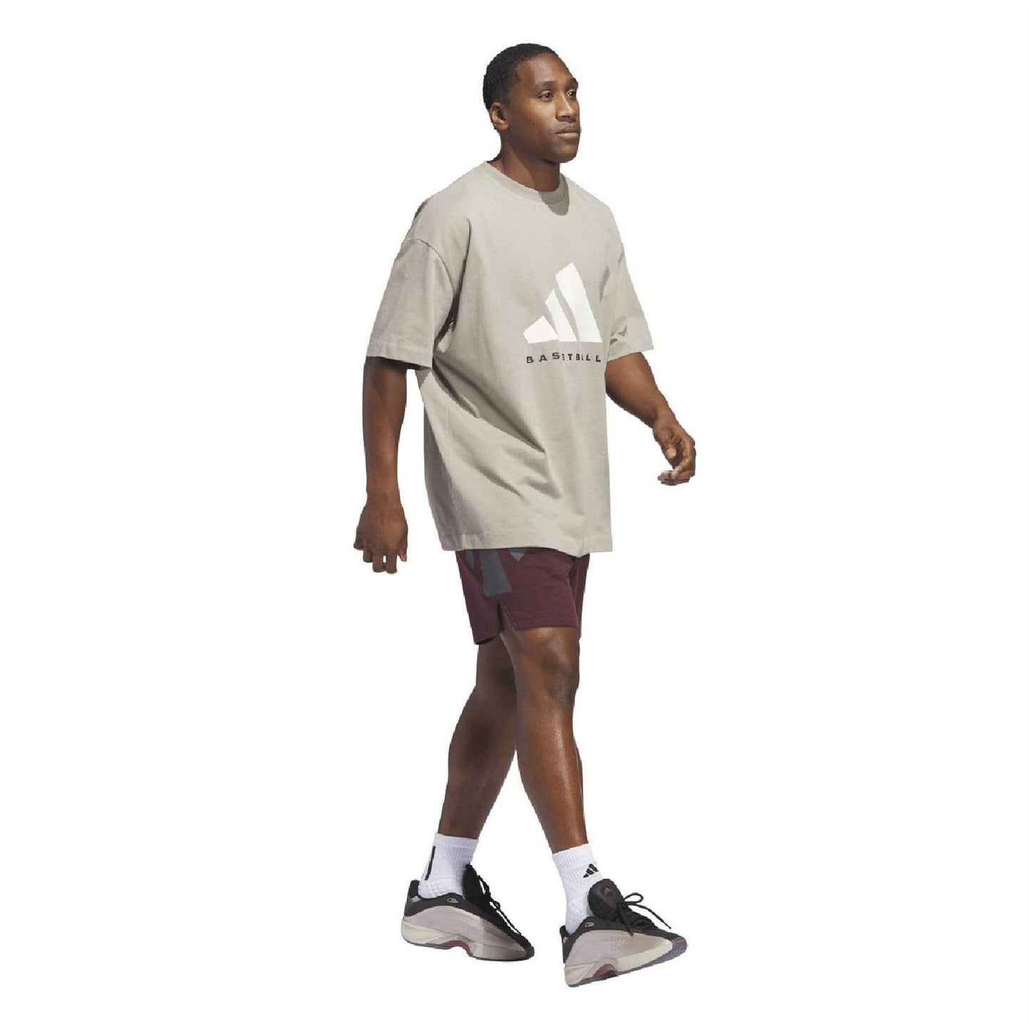 Beige - Side - Adidas Unisex Adult Basketball T-Shirt
