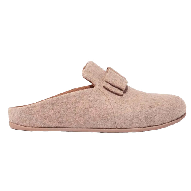 Beige - Back - Fit Flop Womens-Ladies Chrissie II Haus E01 Bow Felt Slippers