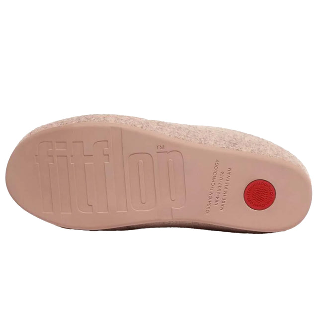 Beige - Lifestyle - Fit Flop Womens-Ladies Chrissie II Haus E01 Bow Felt Slippers