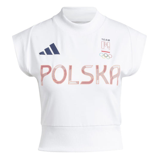 White - Front - Adidas Womens-Ladies Olympic Poland T-Shirt