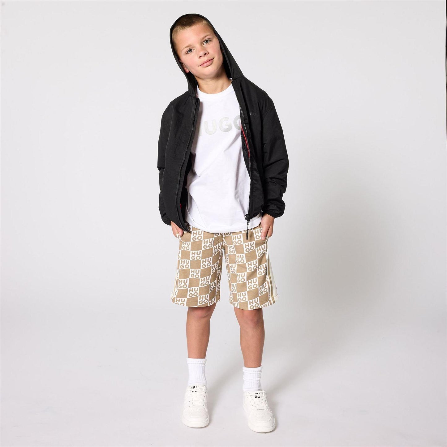 White - Lifestyle - Hugo Childrens-Kids Logo T-Shirt