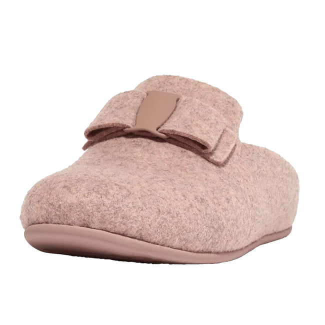 Beige - Front - Fit Flop Womens-Ladies Chrissie II Haus E01 Bow Felt Slippers
