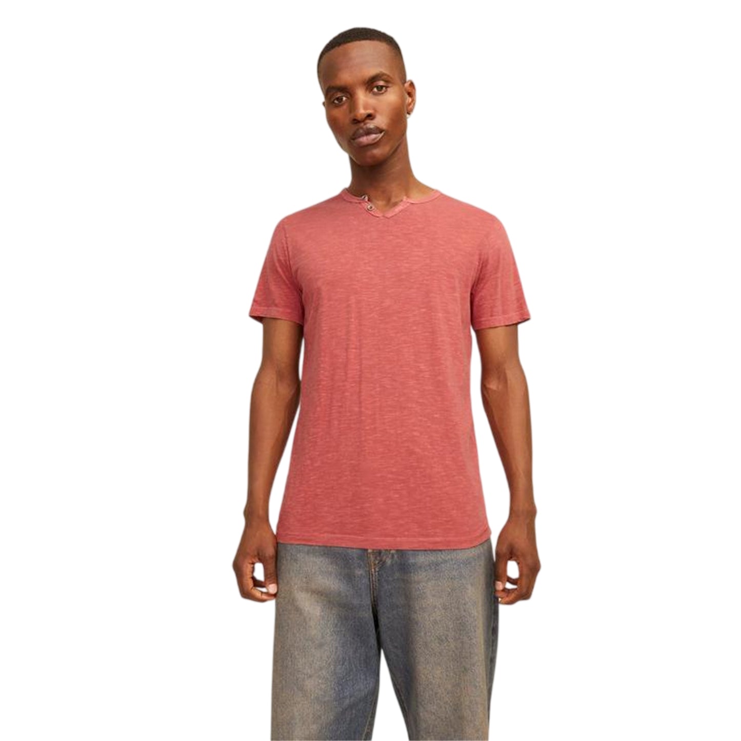 Red Ochre - Side - Jack And Jones Mens Notch Neck Regular T-Shirt