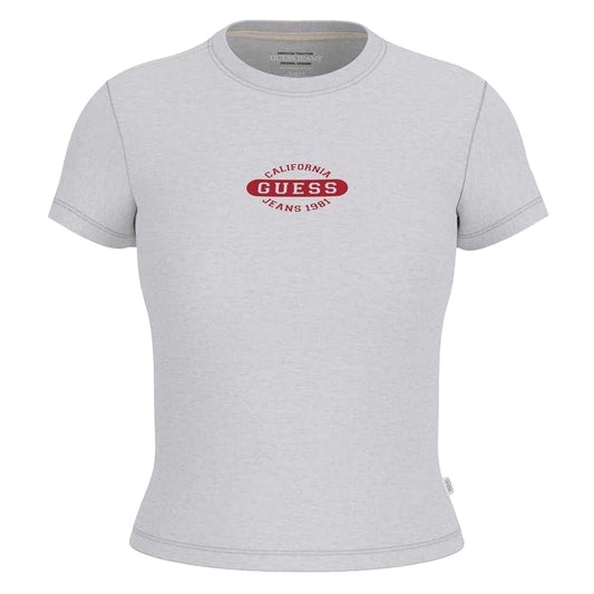 Light Grey - Front - Guess Womens-Ladies Logo Crew Neck Slim T-Shirt
