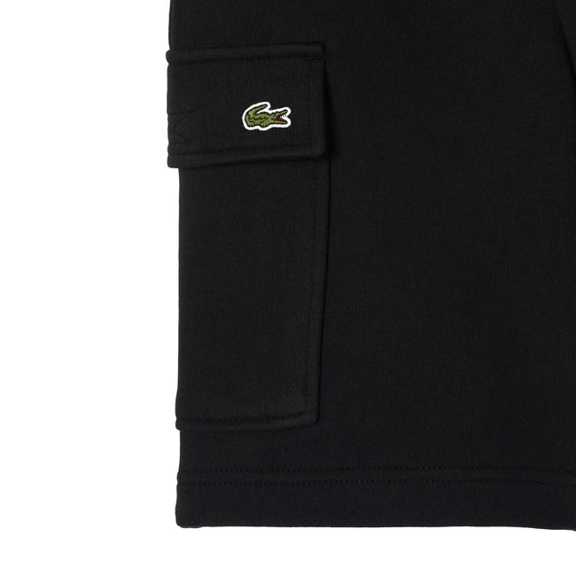 Black - Side - Lacoste Boys Brushed Cotton Fleece Cargo Shorts