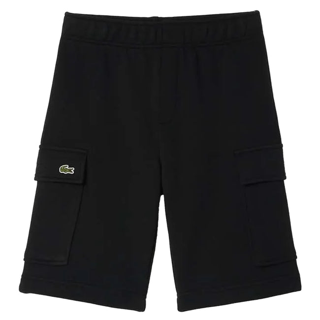 Black - Front - Lacoste Boys Brushed Cotton Fleece Cargo Shorts