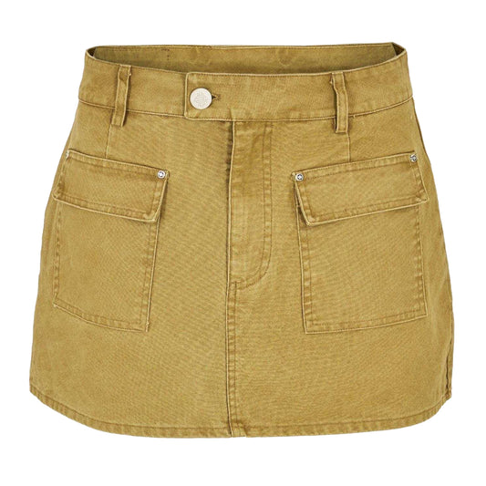 Khaki - Front - Couture Club Womens-Ladies Trucker Mini Skirt
