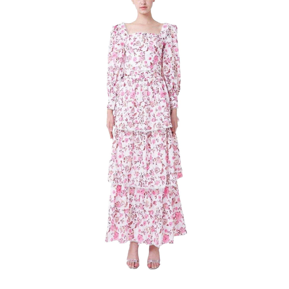 White-Fuchsia - Front - Special Occasion Womens-Ladies Floral Cut Out Regular Maxi Dress