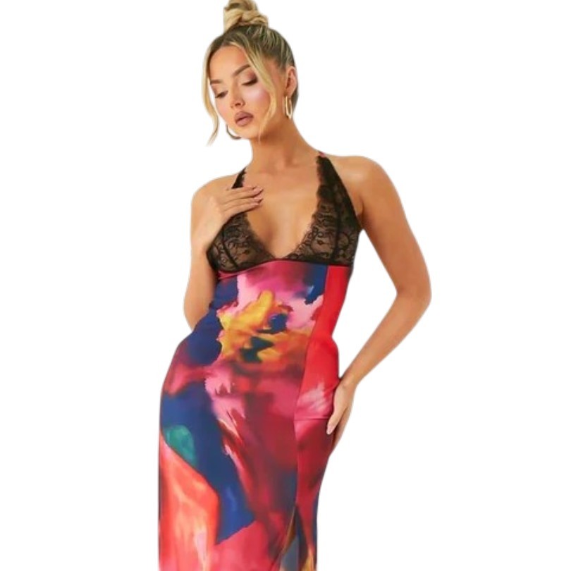 Multicoloured - Back - Missy Empire Womens-Ladies Lace Detail Maxi Dress