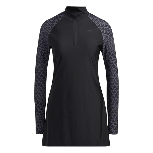 Black-White - Front - Adidas Womens-Ladies Monogram Full Coverage Swim Top