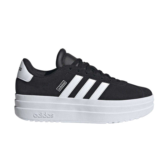 Black-White - Front - Adidas Girls Court Bold 3 Stripes Leather Platform Trainers