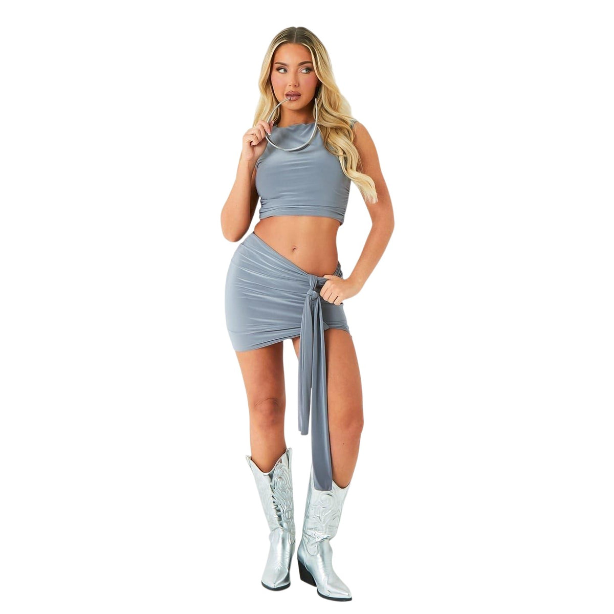 Grey - Lifestyle - Missy Empire Womens-Ladies Ruched Tie Detail Mini Skirt