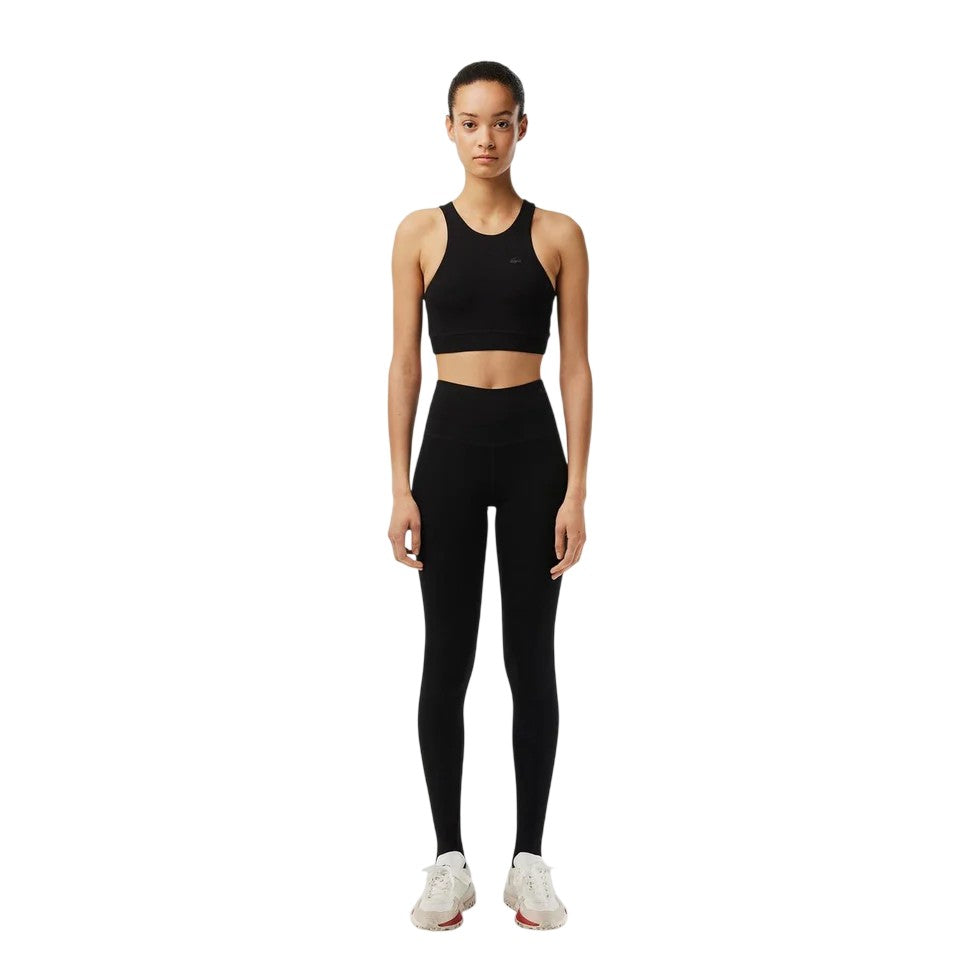 Black - Pack Shot - Lacoste Womens-Ladies Stretch High Waist Leggings