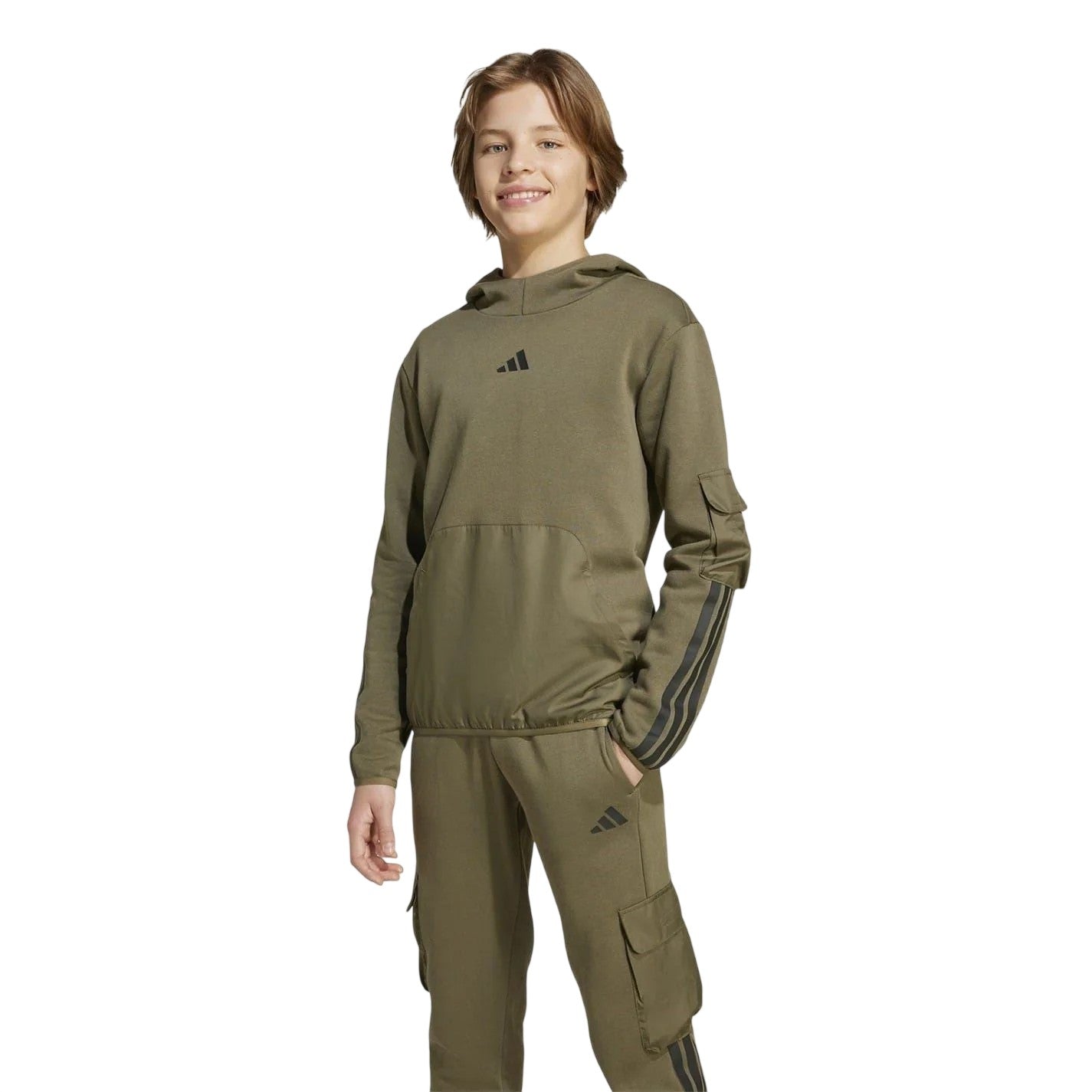 Khaki Green - Lifestyle - Adidas Childrens-Kids Utility Fleece Hoodie