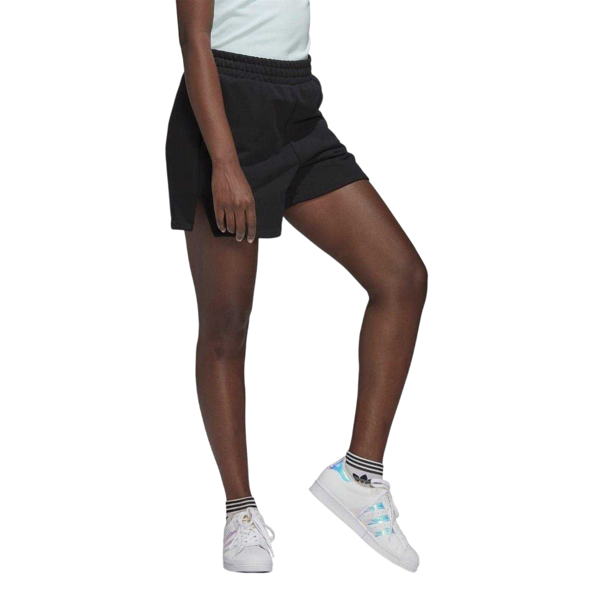 Black - Side - Adidas Womens-Ladies Adicolor Archive Trefoil Side Slits Shorts