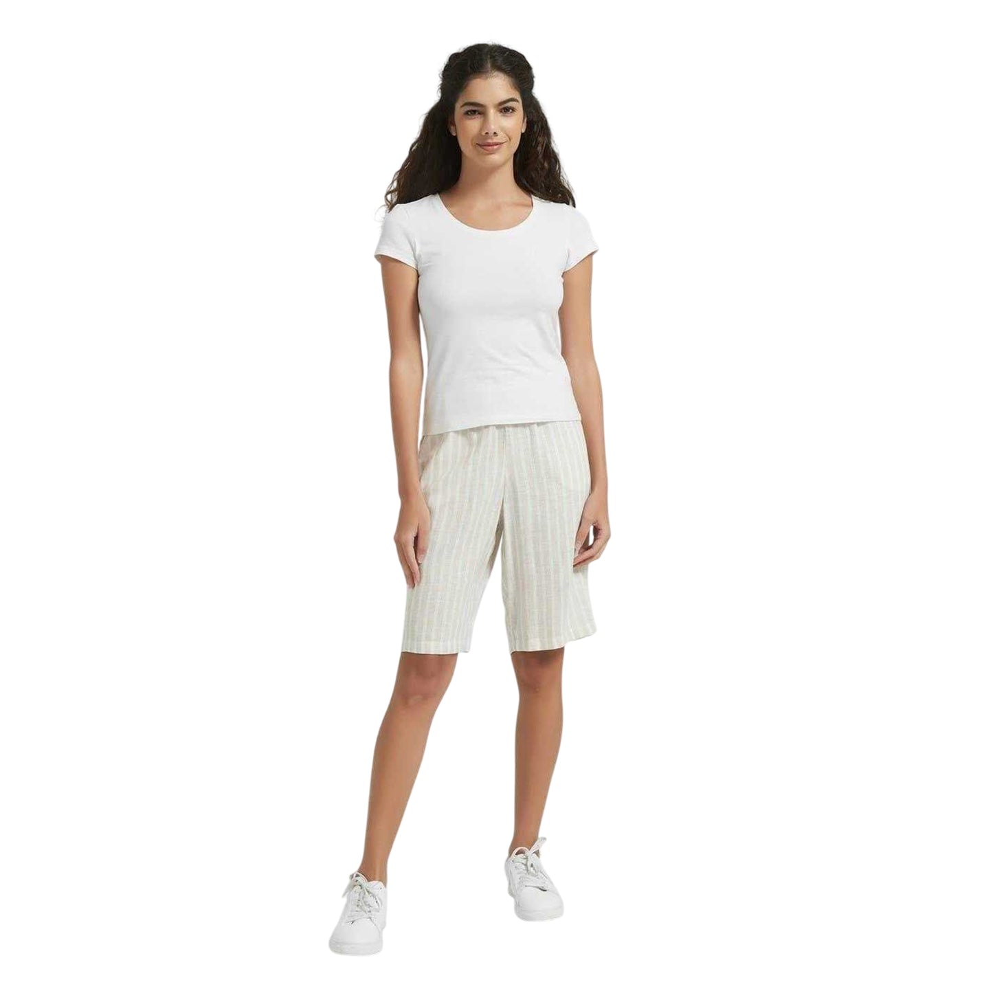 Stone Stripe - Side - Be You Womens-Ladies Vertical Stripe Relaxed Fit Shorts