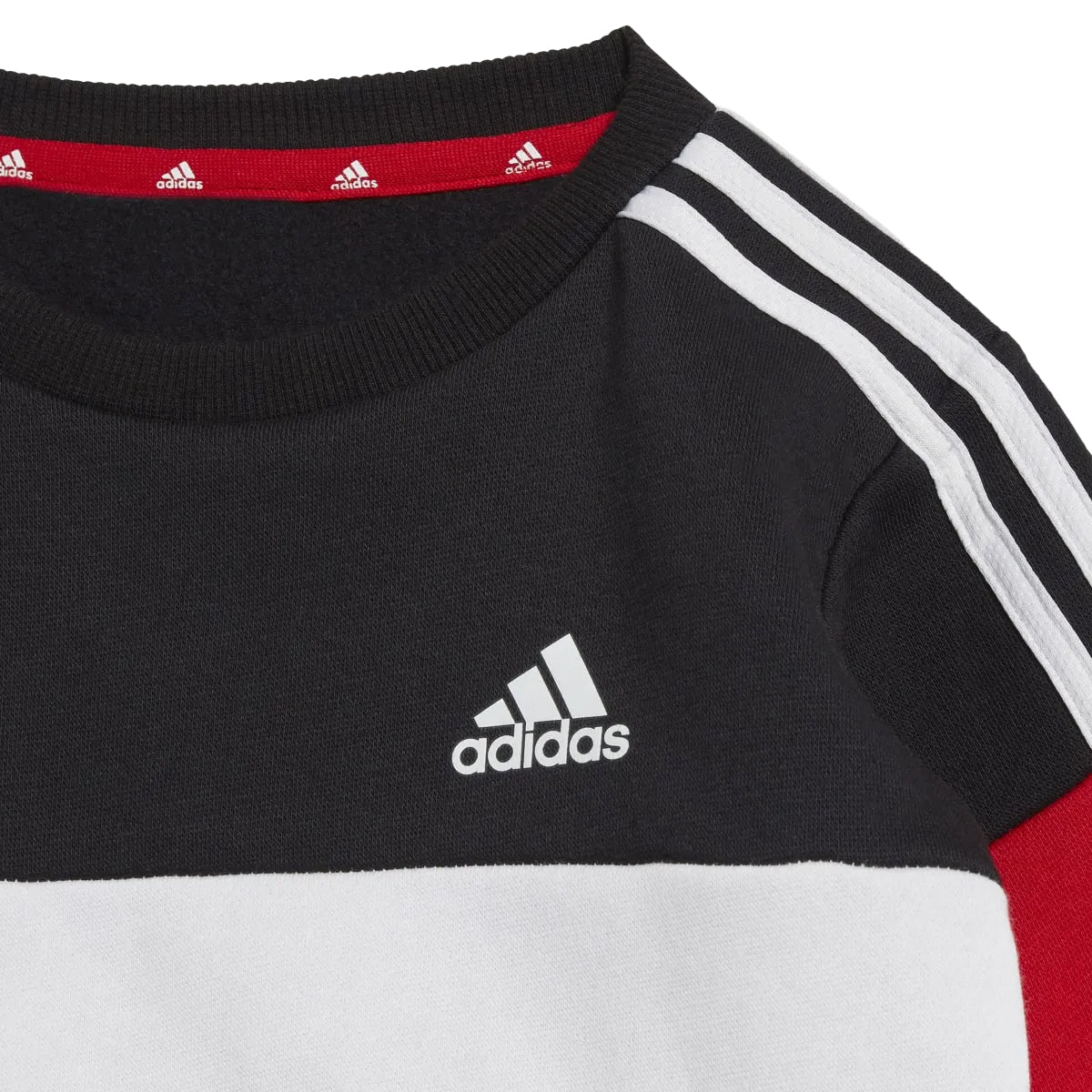 Black-White-Red - Side - Adidas Childrens-Kids Tiberio 3-Stripe Colourblock Top & Bottom Set