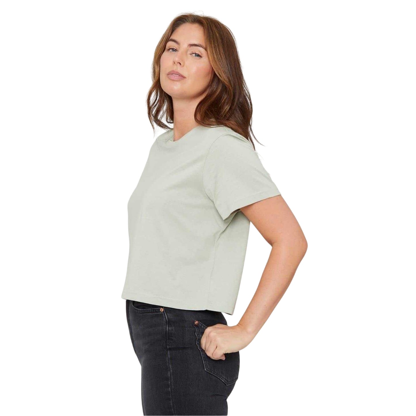 Green - Side - Be You Womens-Ladies Crew Neck Boxy Crop T-Shirt