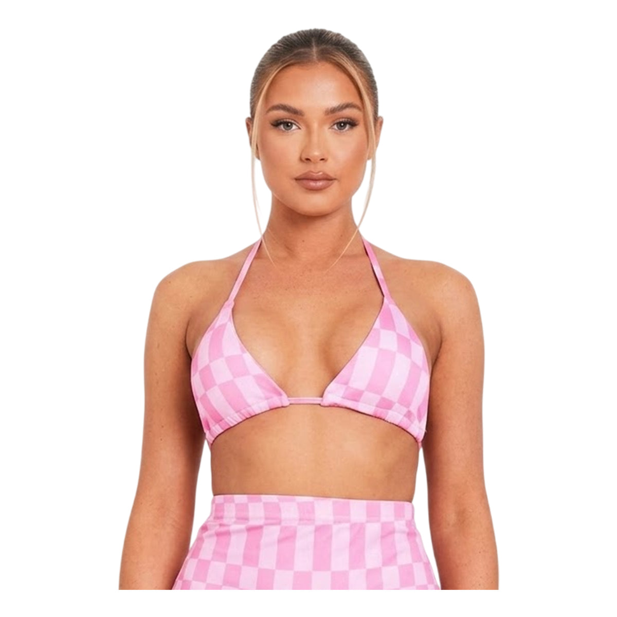 Pink - Back - Missy Empire Womens-Ladies Checkerboard Fitted Mini Skirt