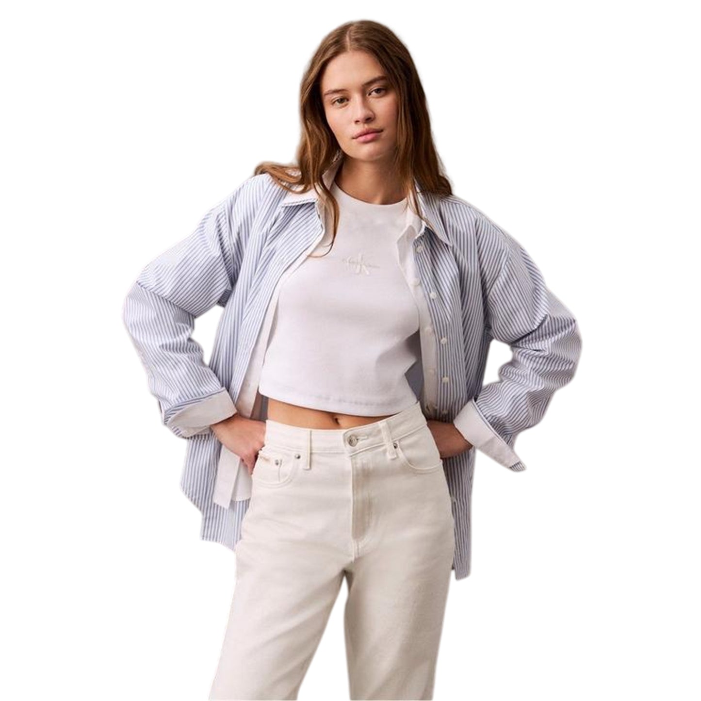White - Side - Calvin Klein Womens-Ladies Mono Logo Ribbed Crop Top