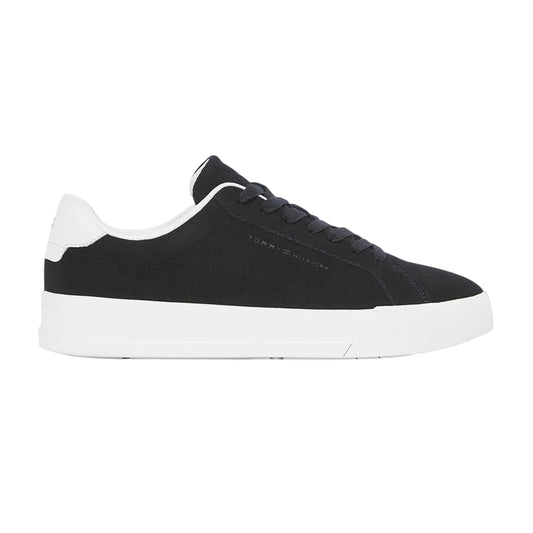 Black-White - Front - Tommy Hilfiger Mens Pebble Grain Court Leather Trainers