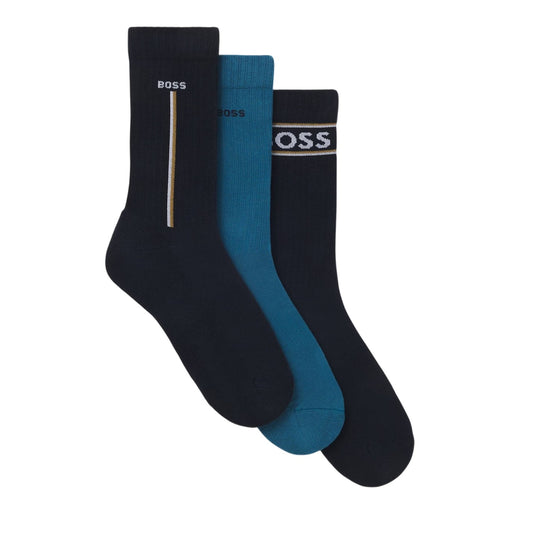 Blue - Front - Boss Unisex Adult Logo Crew Socks (Pack of 3)