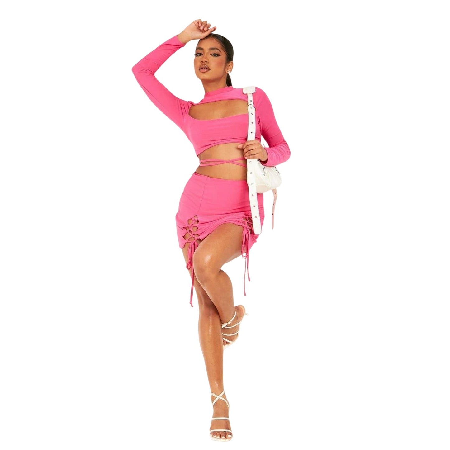 Pink - Back - Missy Empire Womens-Ladies Lace Up High Waist Mini Skirt
